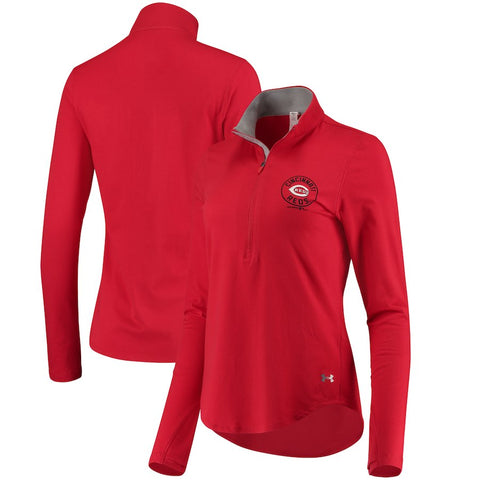 Cincinnati Reds Under Armour Women's Charged Cotton Half-Zip Pullover Jacket - Red