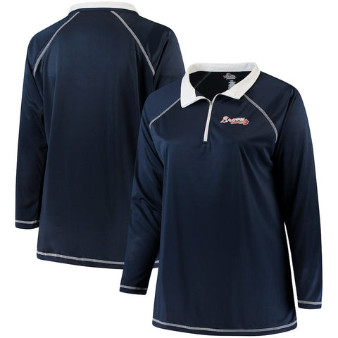 Atlanta Braves Majestic Women's Plus Size Quarter-Zip Pullover Jacket - Navy