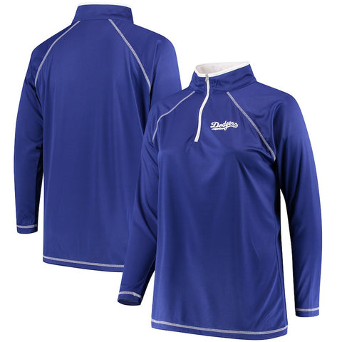 Los Angeles Dodgers Majestic Women's Plus Size Quarter-Zip Pullover Jacket - Royal