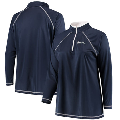 Seattle Mariners Majestic Women's Plus Size Quarter-Zip Pullover Jacket - Navy