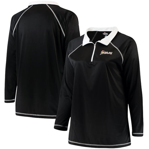 Miami Marlins Majestic Women's Plus Size Quarter-Zip Pullover Jacket - Black