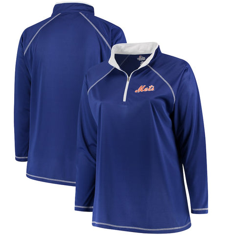 New York Mets Majestic Women's Plus Size Quarter-Zip Pullover Jacket - Royal