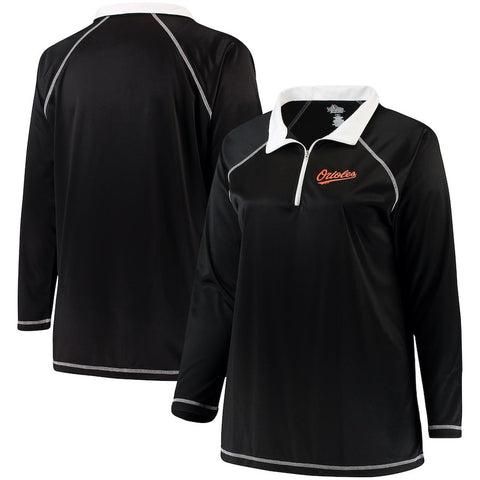 Baltimore Orioles Majestic Women's Plus Size Quarter-Zip Pullover Jacket - Black