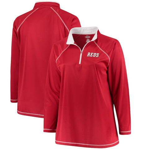 Cincinnati Reds Majestic Women's Plus Size Quarter-Zip Pullover Jacket - Red