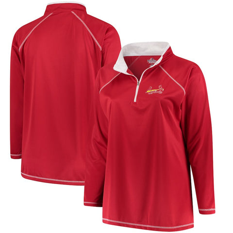 St. Louis Cardinals Majestic Women's Plus Size Quarter-Zip Pullover Jacket - Red
