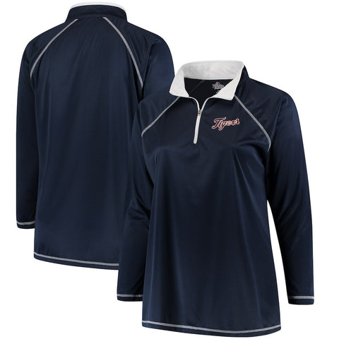 Detroit Tigers Majestic Women's Plus Size Quarter-Zip Pullover Jacket - Navy