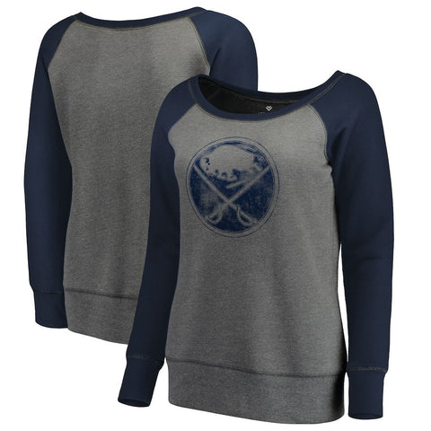 Buffalo Sabres Let Loose by RNL Women's Distressed Primary Sweatshirt - Heathered Gray/Navy