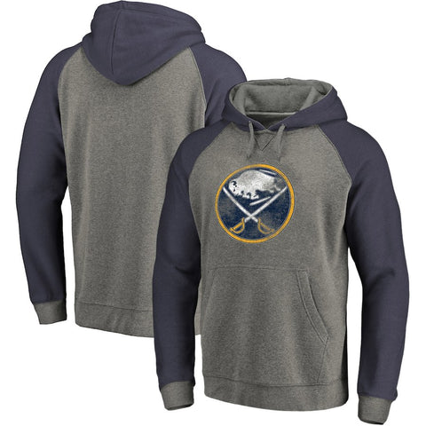 Buffalo Sabres   Distressed Team Raglan Sleeve Hoodie - Heathered Gray/Navy