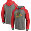 Chicago Blackhawks   Distressed Team Raglan Sleeve Hoodie - Heathered Gray/Red