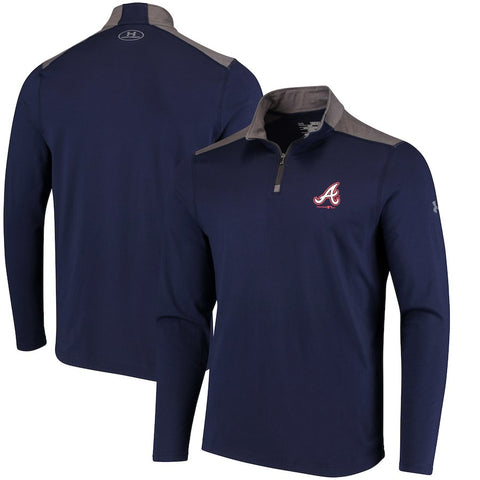 Atlanta Braves Under Armour Charged Cotton Quarter-Zip Pullover Jacket - Navy