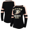 Anaheim Ducks 5th & Ocean by New Era Women's Baby Jersey Long Sleeve Crew Space Dye Inserts T-Shirt - Black