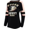 Anaheim Ducks 5th & Ocean by New Era Women's Baby Jersey Long Sleeve Crew Space Dye Inserts T-Shirt - Black