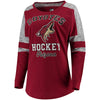 Arizona Coyotes 5th & Ocean by New Era Women's Baby Jersey Long Sleeve Crew Space Dye Inserts T-Shirt - Garnet