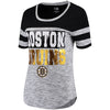 Boston Bruins 5th & Ocean by New Era Women's Space Dye Stripe Sleeves T-Shirt - Heathered Black