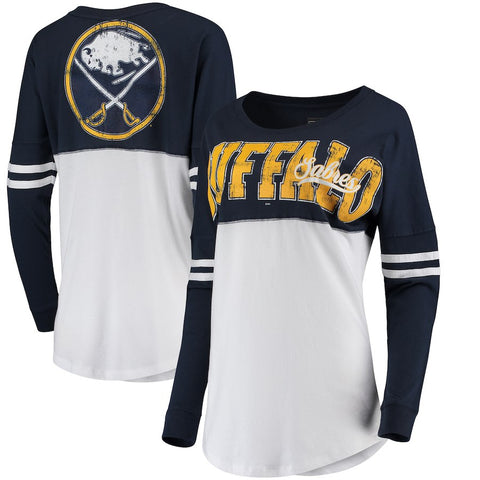 Buffalo Sabres 5th & Ocean by New Era Women's Baby Jersey Long Sleeve Crew T-Shirt - White/Navy