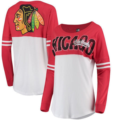 Chicago Blackhawks 5th & Ocean by New Era Women's Baby Jersey Long Sleeve Crew T-Shirt - White/Red