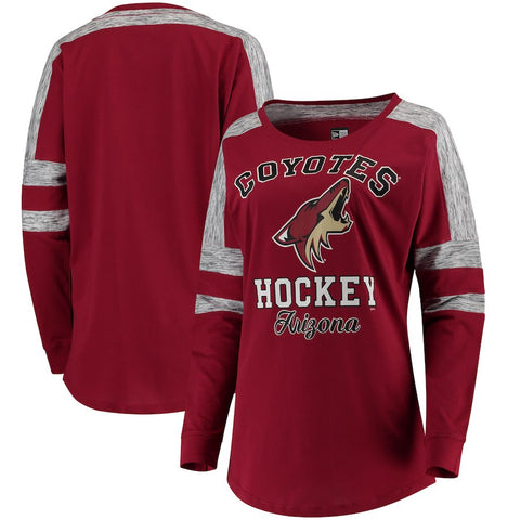 Arizona Coyotes 5th & Ocean by New Era Women's Baby Jersey Long Sleeve Crew Space Dye Inserts T-Shirt - Garnet
