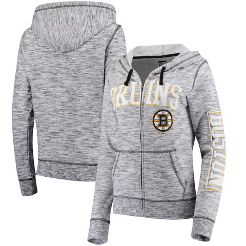 Boston Bruins 5th & Ocean by New Era Women's French Terry Space Dye Full-Zip Hoodie - Heathered Black
