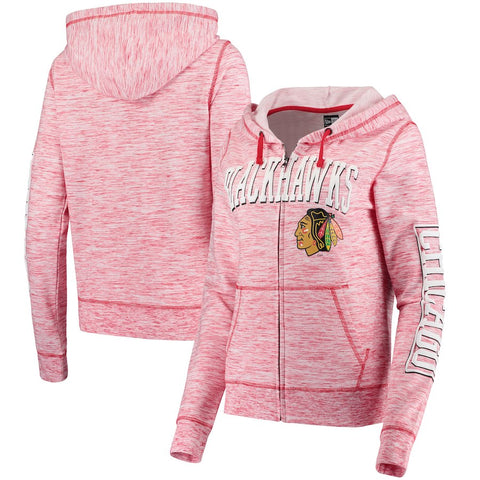 Chicago Blackhawks 5th & Ocean by New Era Women's French Terry Space Dye Full-Zip Hoodie - Heathered Red