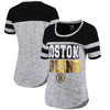 Boston Bruins 5th & Ocean by New Era Women's Space Dye Stripe Sleeves T-Shirt - Heathered Black