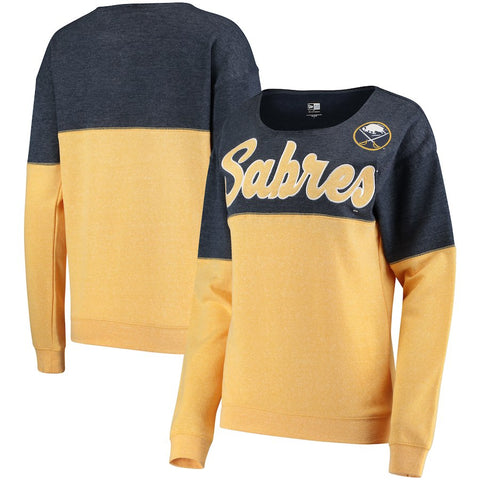 Buffalo Sabres 5th & Ocean by New Era Women's Tri-Blend Fleece Scoop Neck Pullover Sweatshirt - Navy/Gold
