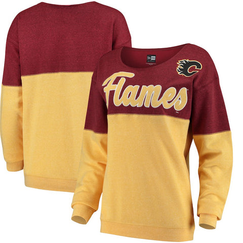 Calgary Flames 5th & Ocean by New Era Women's Tri-Blend Fleece Scoop Neck Pullover Sweatshirt