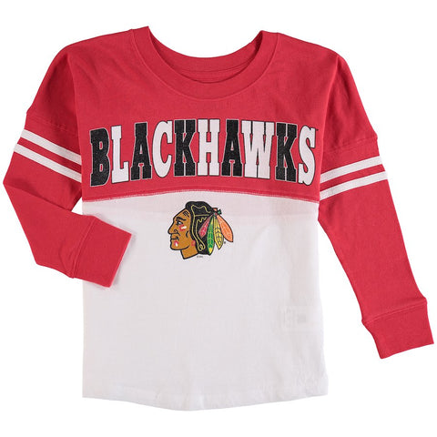 Chicago Blackhawks 5th & Ocean by New Era Girls Youth Baby Jersey Long Sleeve Stripe T-Shirt - White/Red