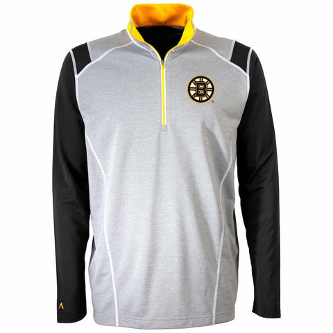 Boston Bruins Antigua Automatic Quarter-Zip Pullover Jacket - Heathered Gray/Black
