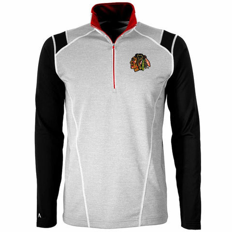 Chicago Blackhawks Antigua Automatic Quarter-Zip Pullover Jacket - Heathered Gray/Black
