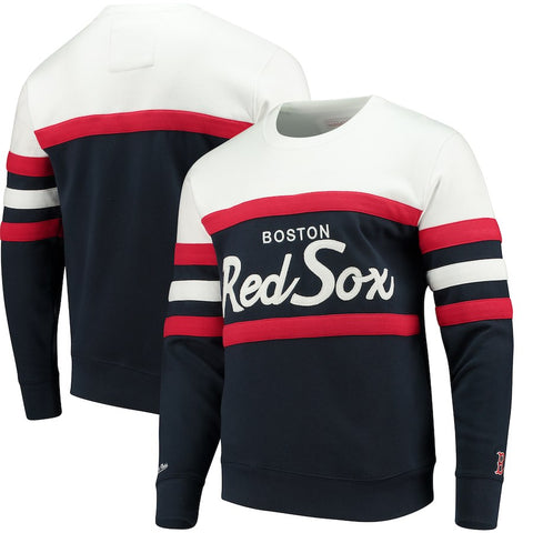 Boston Red Sox Mitchell & Ness Coaches Crew Neck Sweatshirt - Navy