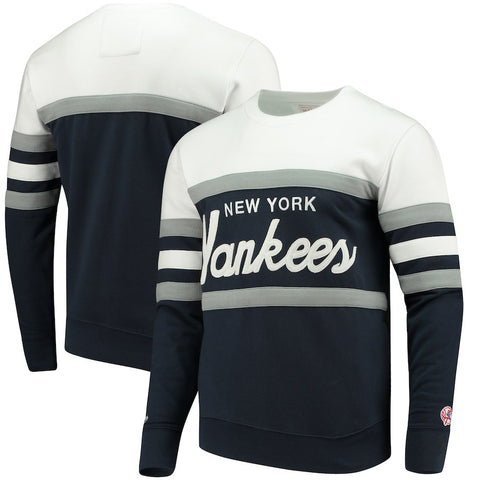 New York Yankees Mitchell & Ness Coaches Crew Neck Sweatshirt - Navy