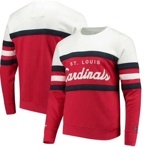St. Louis Cardinals Mitchell & Ness Coaches Crew Neck Sweatshirt - Red