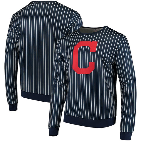 Cleveland Indians Pinstripe Crew Neck Pullover - Navy