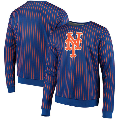 New York Mets Pinstripe Crew Neck Pullover - Royal
