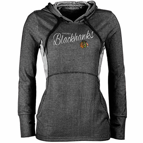 Chicago Blackhawks Antigua Women's Fashion Rundown Pullover Hoodie - Heathered Black