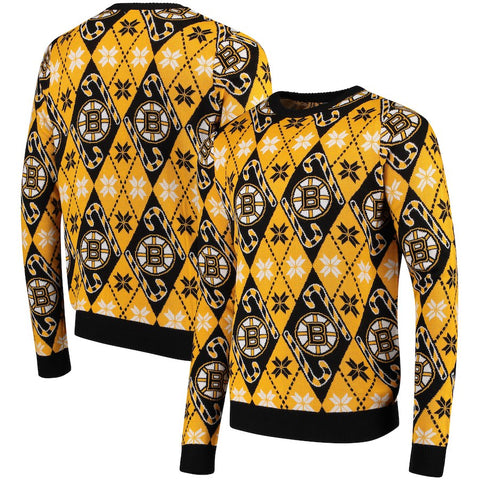 Boston Bruins Candy Cane Ugly Sweater - Gold