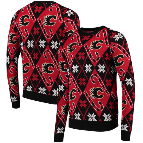 Calgary Flames Candy Cane Ugly Sweater - Red