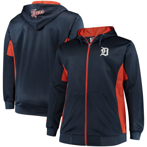 Detroit Tigers Majestic Big & Tall Full Zip Hoodie - Navy