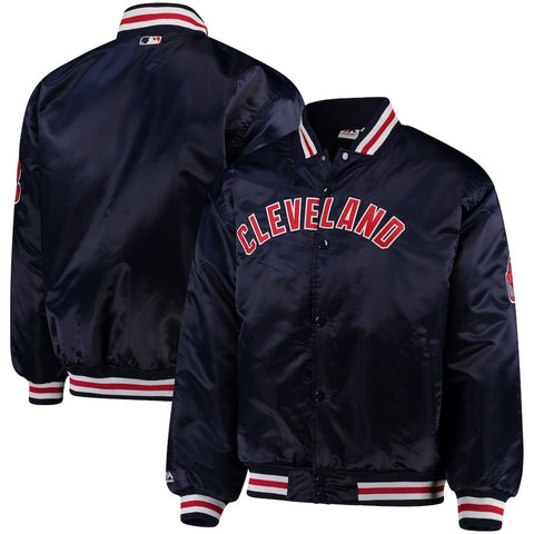 Cleveland Indians Majestic Big & Tall Satin Full-Button Jacket - Navy