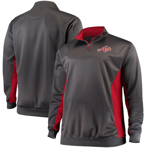 Atlanta Braves Majestic Fleece Pullover Quarter-Zip Jacket - Charcoal/Red