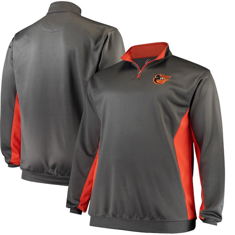 Baltimore Orioles Majestic Fleece Pullover Quarter-Zip Jacket - Charcoal/Orange