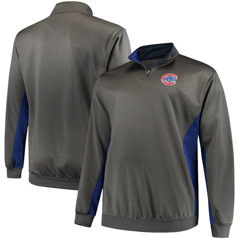 Chicago Cubs Majestic Fleece Pullover Quarter-Zip Jacket - Charcoal/Royal