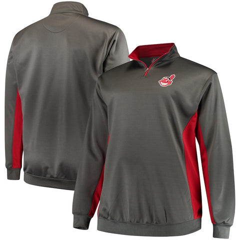 Cleveland Indians Majestic Fleece Pullover Quarter-Zip Jacket - Charcoal/Red