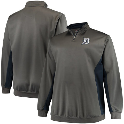 Detroit Tigers Majestic Fleece Pullover Quarter-Zip Jacket - Charcoal/Navy