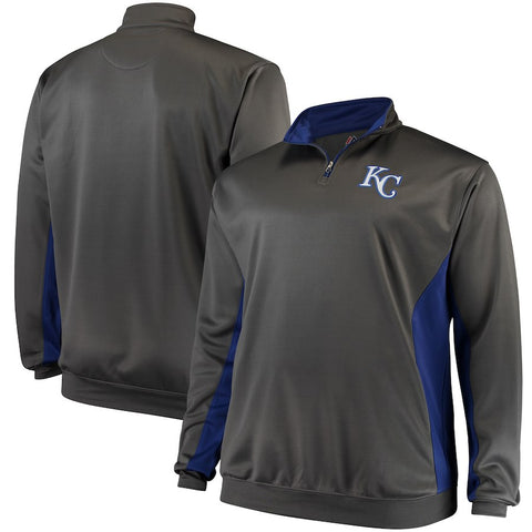 Kansas City Royals Majestic Fleece Pullover Quarter-Zip Jacket - Charcoal/Royal