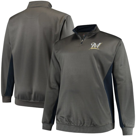 Milwaukee Brewers Majestic Fleece Pullover Quarter-Zip Jacket - Charcoal/Navy