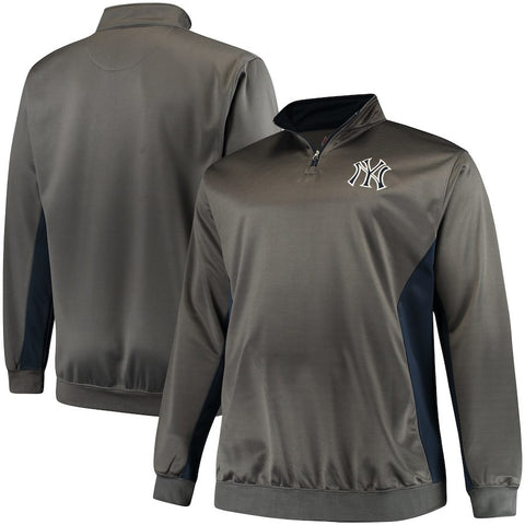 New York Yankees Majestic Fleece Pullover Quarter-Zip Jacket - Charcoal/Navy
