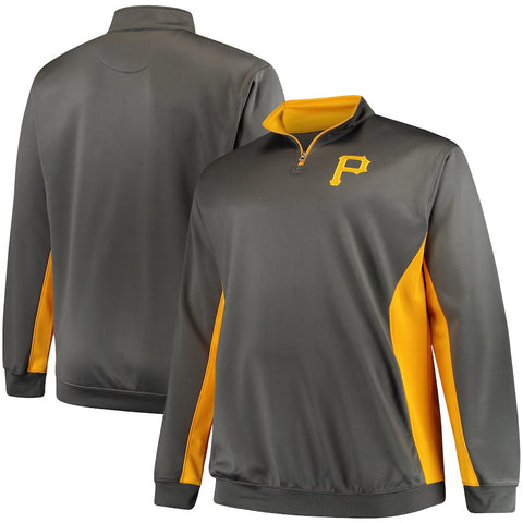 Pittsburgh Pirates Majestic Fleece Pullover Quarter-Zip Jacket - Charcoal/Gold