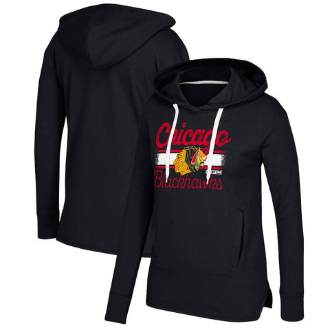 Chicago Blackhawks CCM Women's Bottom Stripe Pullover Hoodie - Black