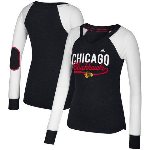 Chicago Blackhawks Women's Elbow Patch Long Sleeve V-Neck T-Shirt